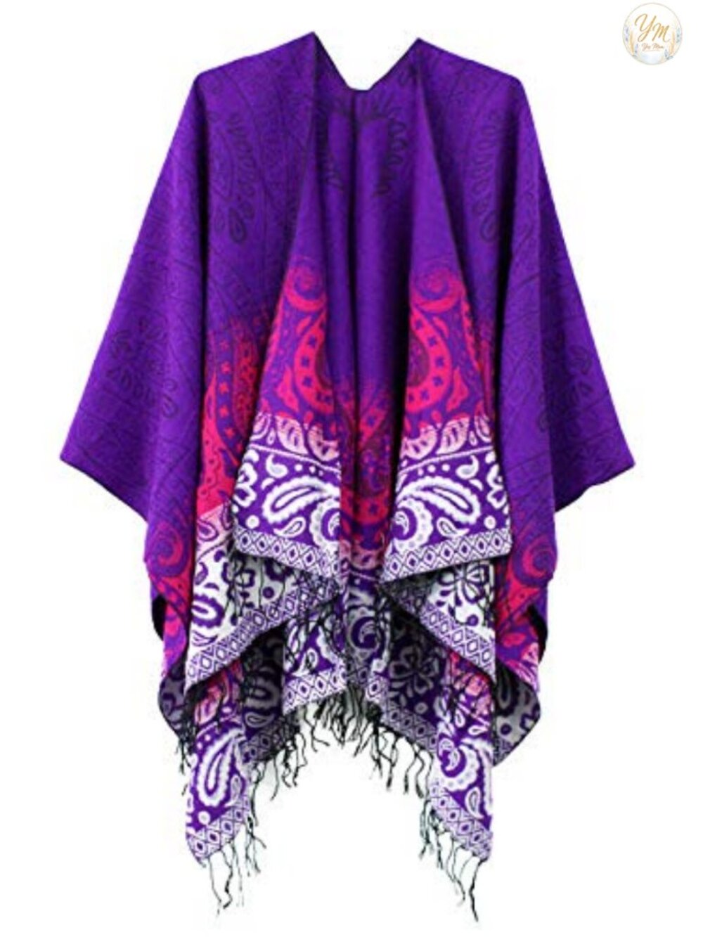 Retro Vintage Pattern Tassel Poncho Shawl Cape Wrap